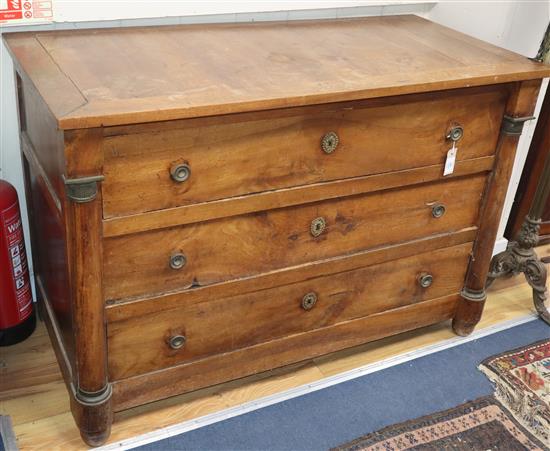 An antique continental fruitwood commode W.124cm